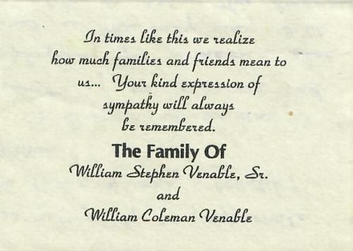 Susan Venable Thank You front